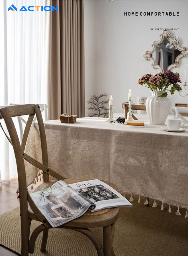 ACTION Tablecloths For Rectangle Tables, Cotton Linen Table Cloth Waterproof Tablecloth Wrinkle Dining Tables Cover, Soft Fabric Table Cloths With Tassels, 140*180cm - Image 4